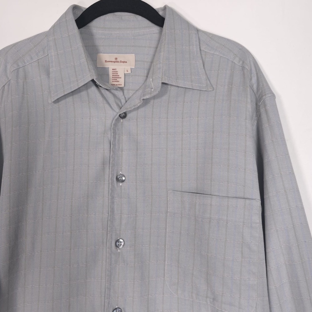 Ermenegildo Zegna Men’s ITALY🇮🇹MADE Long Sleeve Shirt Plaid D-TK-‎ 6297 LARGE
